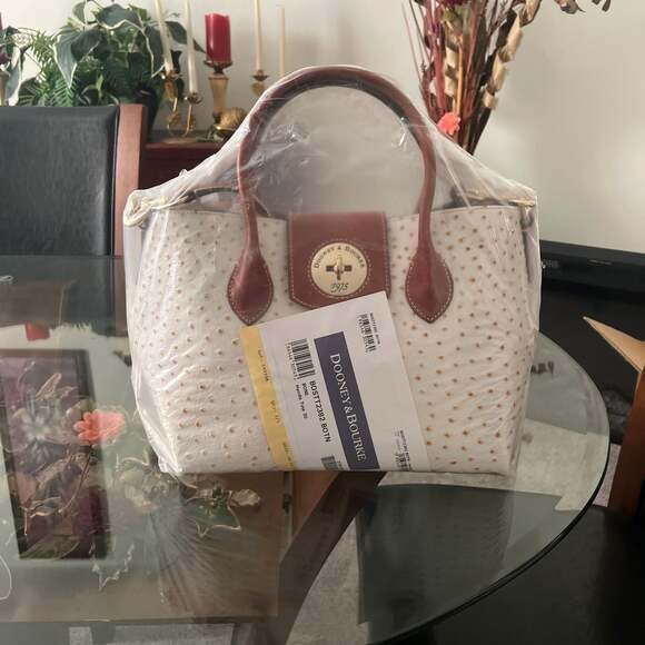 Dooney & Bourke Handbags - Dooney & Bourke Ostrich Embossed Leather Handle Tote 30 Bone